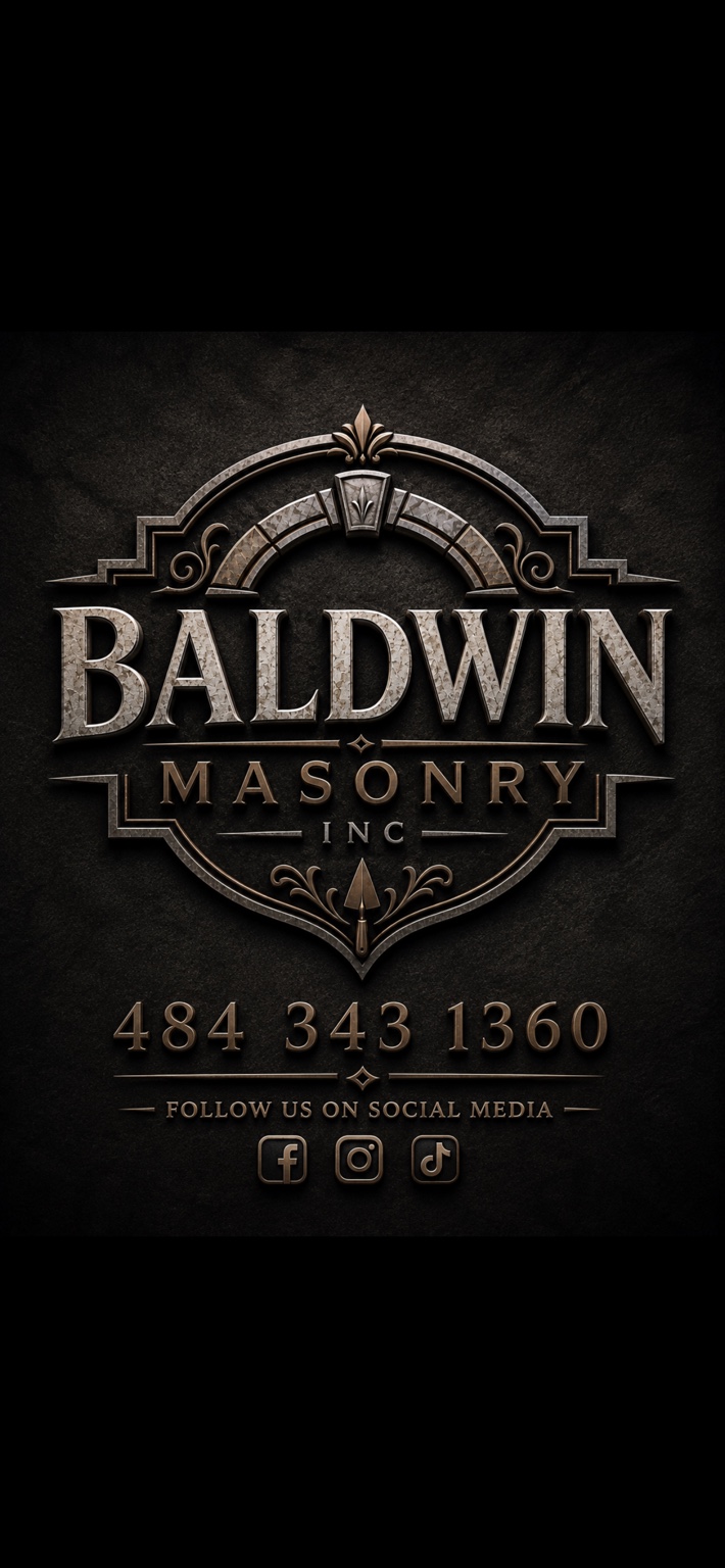 Baldwin Masonry Inc. stone and bronze crest, phone 484-343-1360